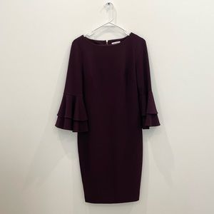 Calvin Klein Woman’s Burgundy Midi Bell Sleeve Dress Size 6